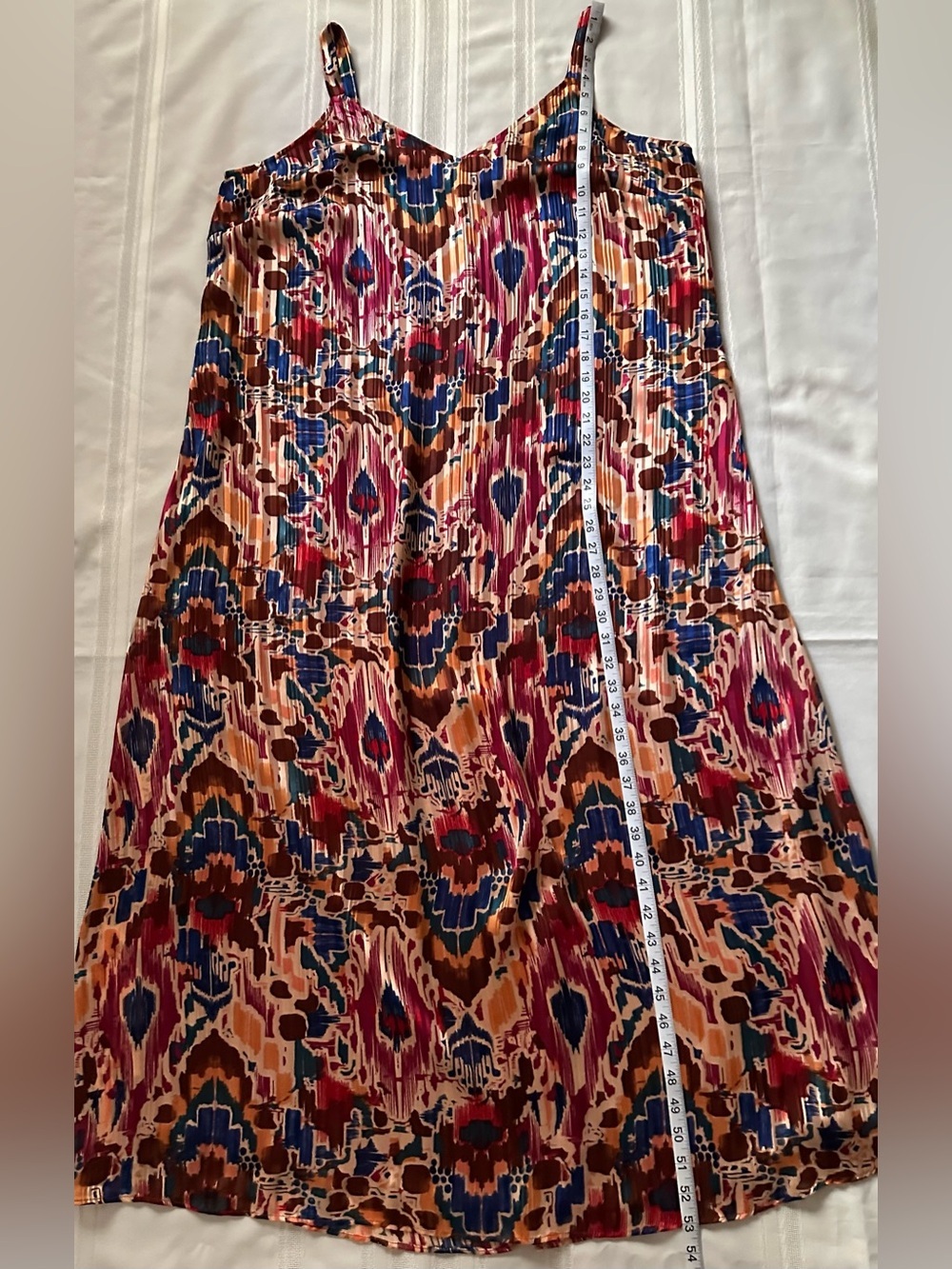 Vince Camuto Multicolor Ikat-Pleated Midi Dress Boho 1X Plus Size Women’s - Picture 8 of 12